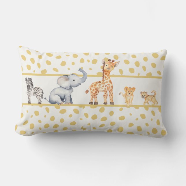 Cute Jungle Safari Baby Animals Lumbar Cushion (Front)