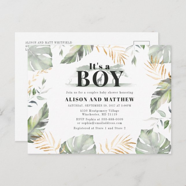 Cute Jungle Safari Baby Shower Boys Giraffe Invitation Postcard (Front/Back)