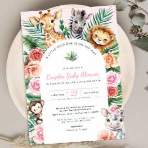 Cute Jungle Safari Couples Baby Shower Invitation