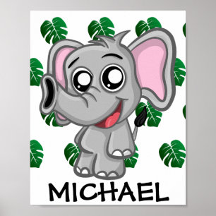 Cute Jungle Safari Elephant Animal Kids Poster