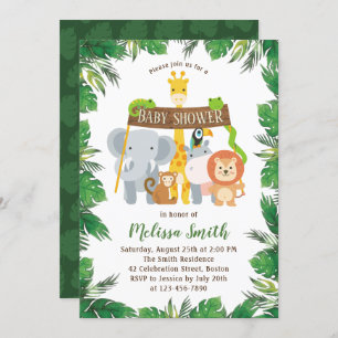 Cute Jungle Safari Forest Animals Baby Shower Invitation