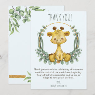 Cute Jungle Safari Giraffe Baby Shower Thank You Card