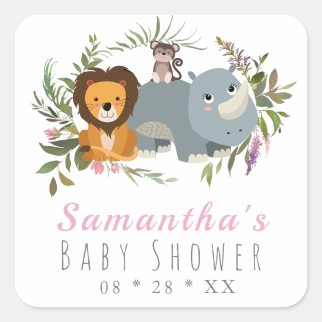 Cute Jungle Safari Girl Baby Shower   Square Sticker (Front)