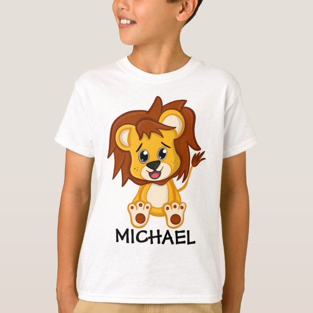 Cute Jungle Safari Lion Animal Kids T-Shirt (Front)
