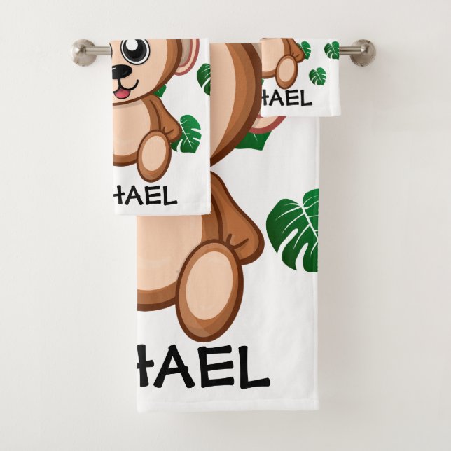 Cute Jungle Safari Monkey Animal Kids Bath Towel Set (Insitu)