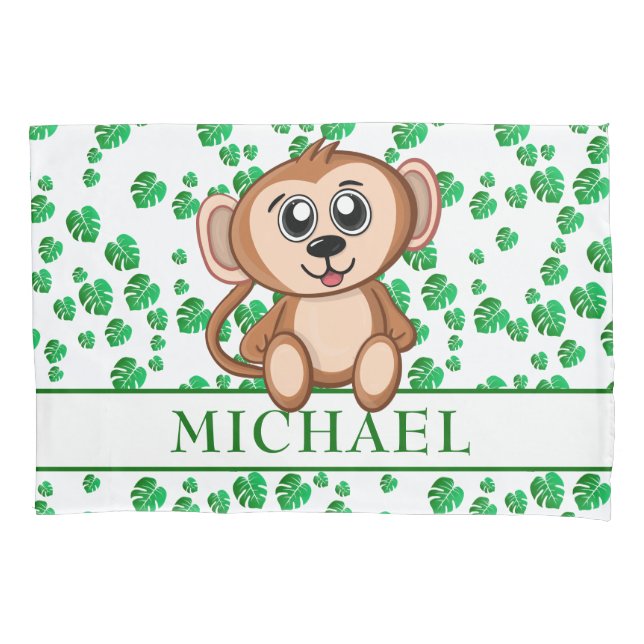 Cute Jungle Safari Monkey Animal Kids Pillowcase (Front)