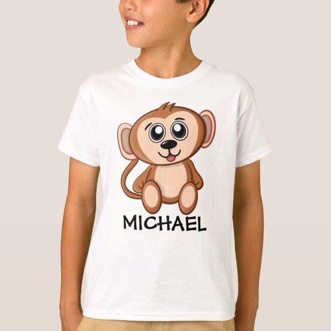 Cute Jungle Safari Monkey Animal Kids T-Shirt (Front)