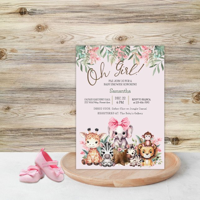 Cute Jungle Safari Oh Girl Baby Shower Invitation (Creator Uploaded)