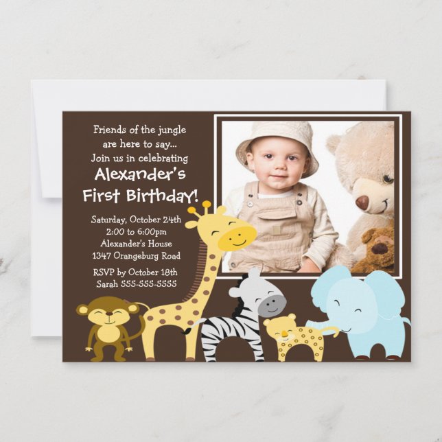 Cute Jungle Safari Photo Birthday Invitation (Front)