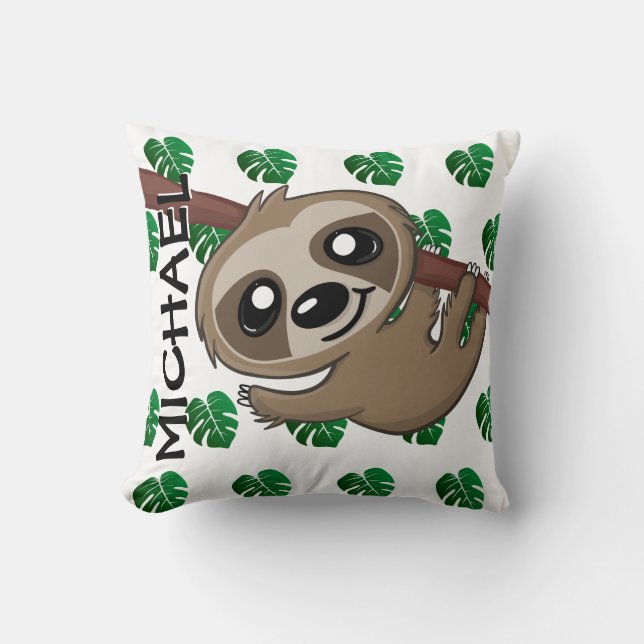Cute Jungle Safari Sloth Animal Kids Cushion (Front)