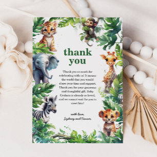 Cute Jungle Safari Tropical Animals Baby Shower Thank You Card