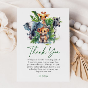 Cute Jungle Safari Tropical Animals Baby Shower Thank You Card