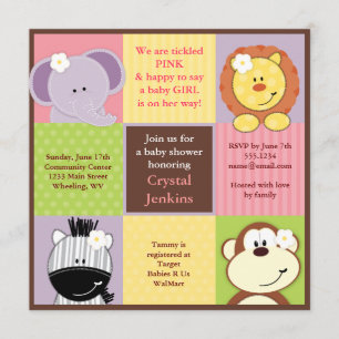 Cute Jungle Squares Baby Shower Invitation