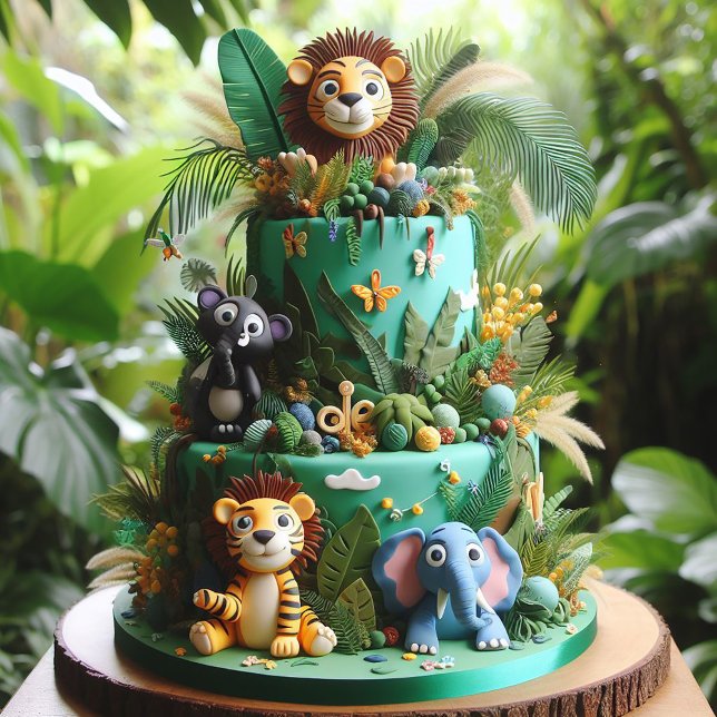 CUTE JUNGLE THEMED KIDS BIRTHDAY CAKE CARD (Creator Uploaded)