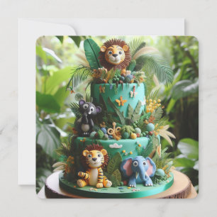 CUTE JUNGLE THEMED KIDS BIRTHDAY CAKE CARD