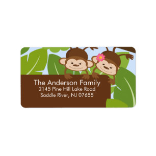 Cute Jungle Twins Monkey Frame Address Label