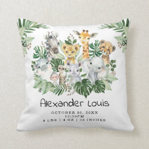 Cute Jungle Wild Safari Animals Greenery Baby Boy Cushion