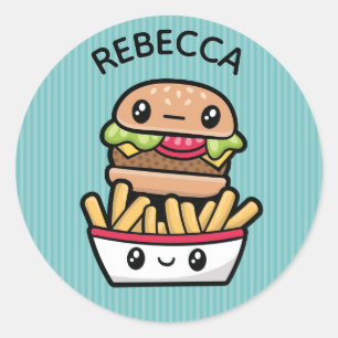 Cute Junk Food Burger and Fries Classic Round Sticker