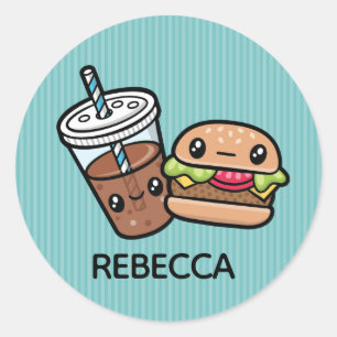 Cute Junk Food burger and soda Classic Round Sticker