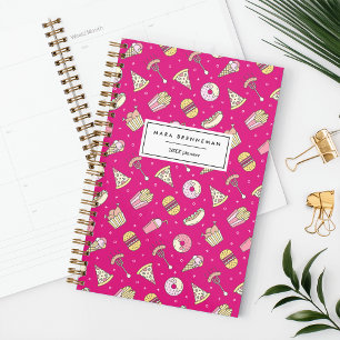 Cute Junk Food Pattern on Pink Personalised Planner