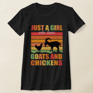 Cute Just A Girl Who Loves Chickens Goats Farmer  T-Shirt