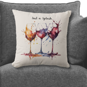 Cute Just a Splash of Wine Watercolor Cushion