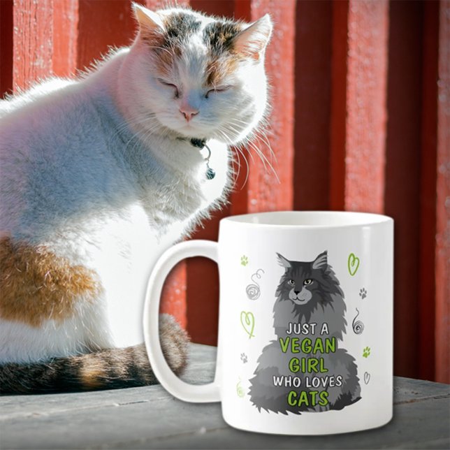 Cute Just a Vegan Girl Who Loves Cats Coffee Mug (Creator Uploaded)