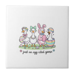 Cute Just an Eggcited Goose Easter Day Girl Women  Ceramic Tile