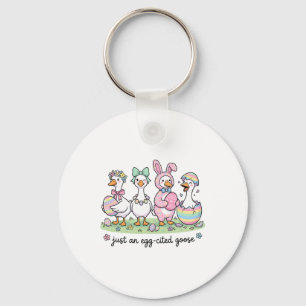 Cute Just An Eggcited Goose Easter Day Girl Women Key Ring