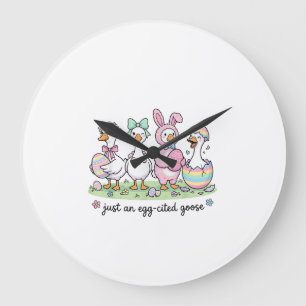 Cute Just an Eggcited Goose Easter Day Girl Women  Large Clock