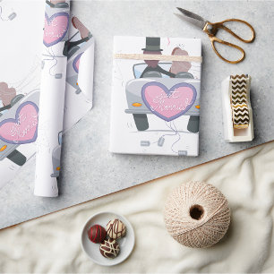 Cute Just Married Couple in Getaway Car Wrapping Paper