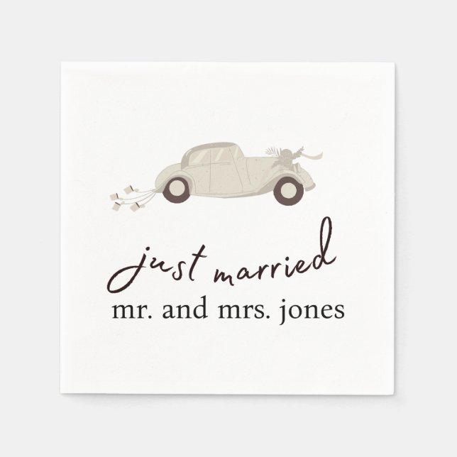 Cute Just Married Getaway Car Napkin (Front)
