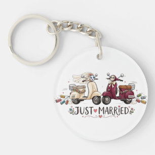Cute Just Married Scooters Wedding Gift Key Ring