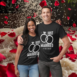 Cute Just Married wedding word art add date T-Shirt