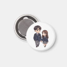 Cute K-Drama School Student Couple Round Fridge 
