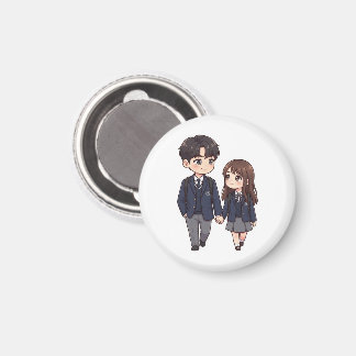 Cute K-Drama School Student Couple Round Fridge  Magnet