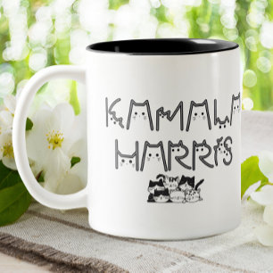 Cute Kamala Harris Cat Font Typography Election Two-Tone Coffee Mug