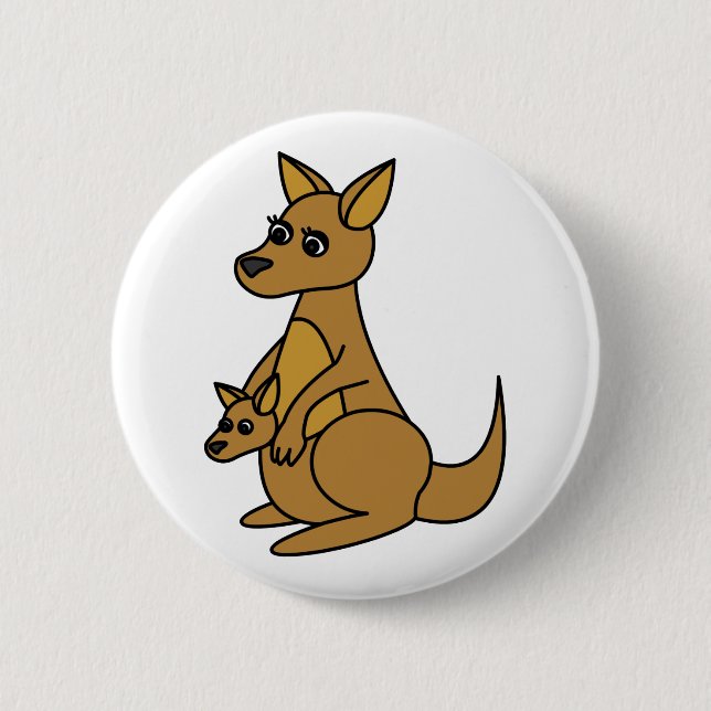 Cute Kangaroo and Joey 6 Cm Round Badge (Front)