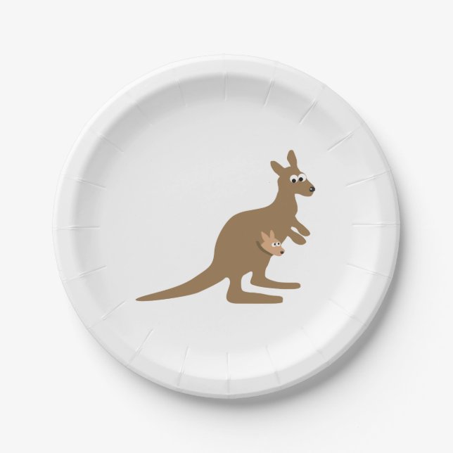 Cute Kangaroo and Joey Paper Plate (Front)