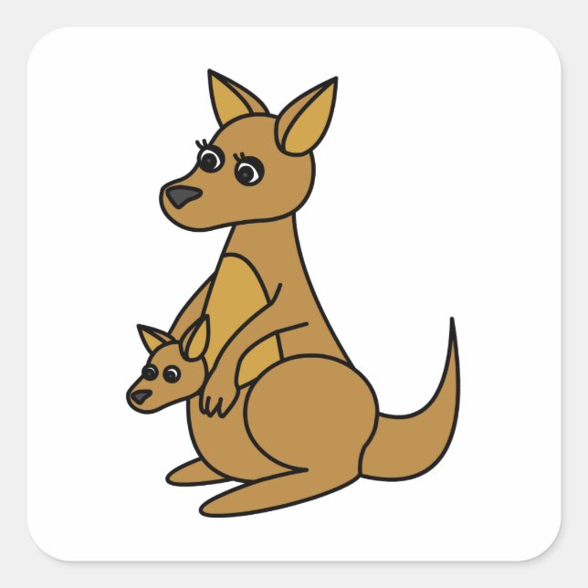 Cute Kangaroo and Joey Square Sticker (Front)