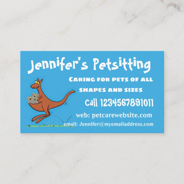 Cute kangaroo and koalas cartoon illustration business card (Front)