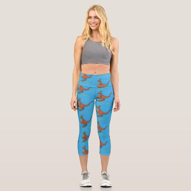 Cute kangaroo and koalas cartoon illustration capri leggings (Front)