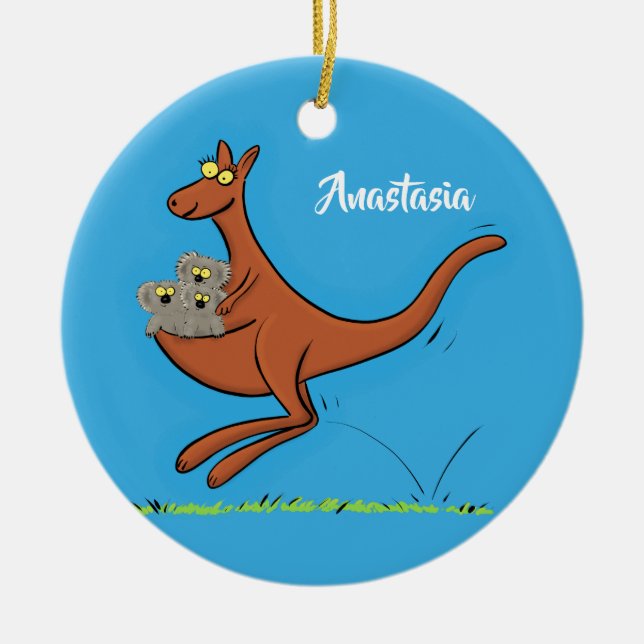 Cute kangaroo and koalas cartoon illustration ceramic ornament (Front)
