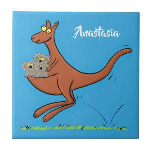 Cute kangaroo and koalas cartoon illustration ceramic tile