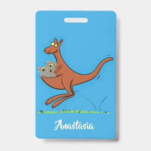 Cute kangaroo and koalas cartoon illustration ID badge