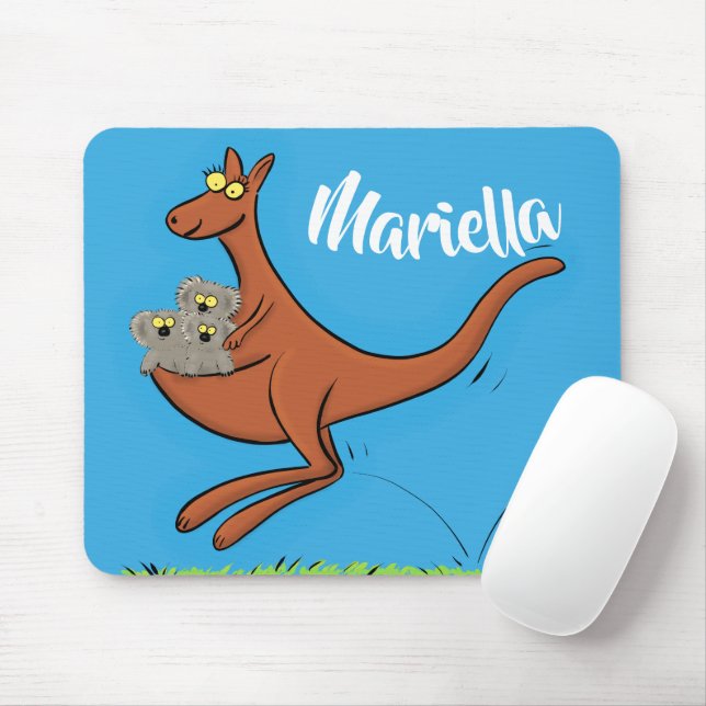Cute kangaroo and koalas cartoon illustration mouse pad (With Mouse)