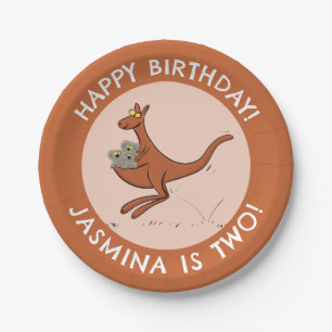 Cute kangaroo and koalas cartoon illustration paper plate
