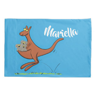 Cute kangaroo and koalas cartoon illustration pillowcase