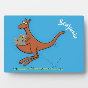 Cute kangaroo and koalas cartoon illustration plaque