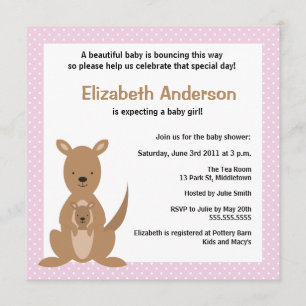 Cute Kangaroo Baby Shower Invitation - Girl